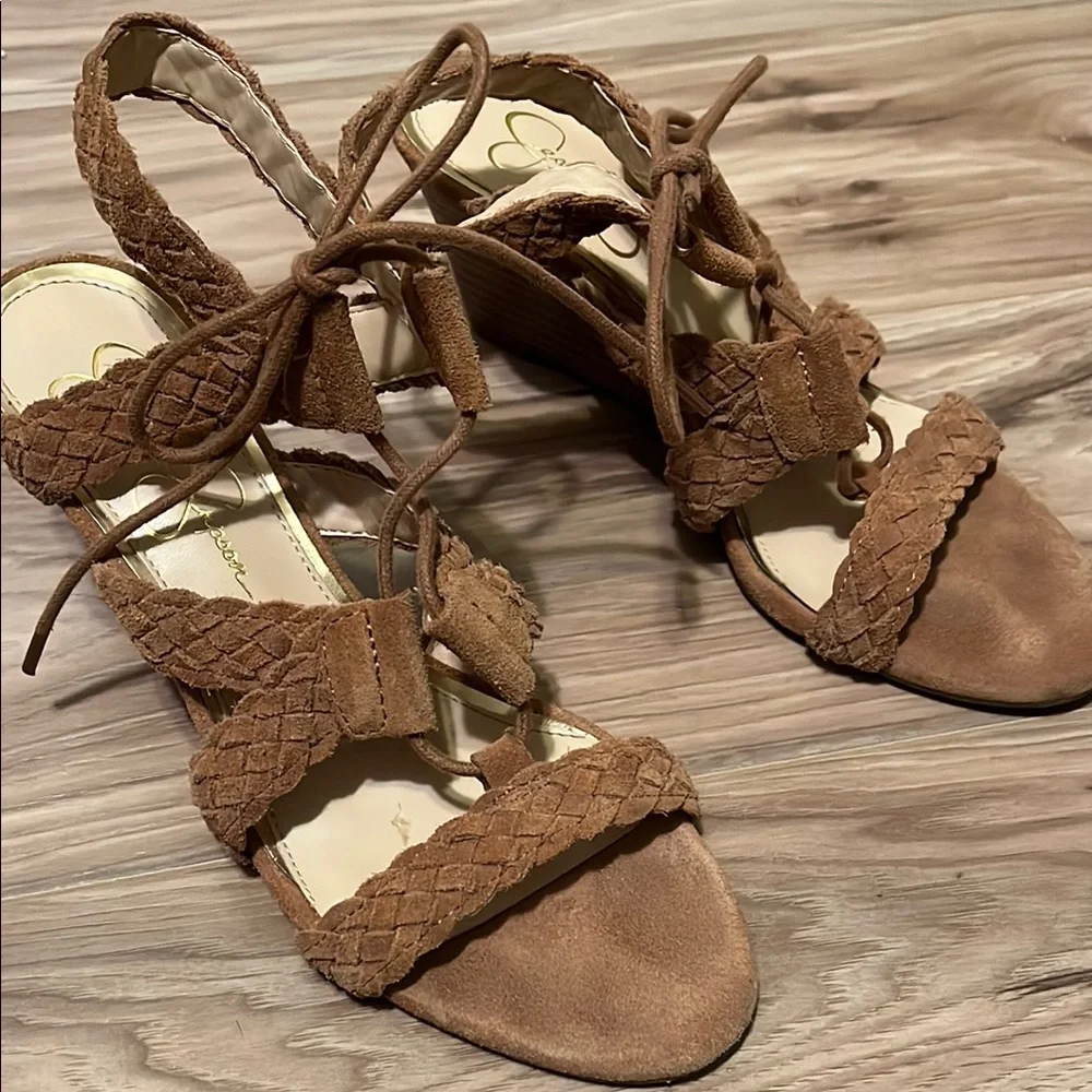 Jessica Simpson Tan Wedge Sandals with Strappy Design